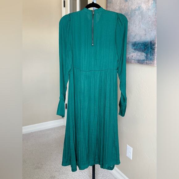 Free People Emerald Green Long Sleeve Mock Neck Midi Dress Flowy Women’s XS - Picture 6 of 8